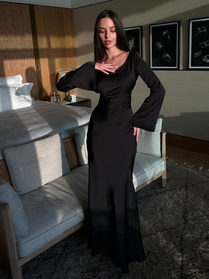 Echoarchiv | Fließendes Maxi Kleid Mit Langen Ärmeln Für Damen