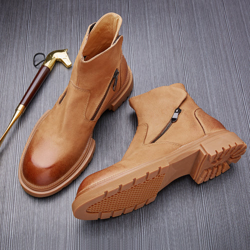 Herren-Lederstiefel im Biker-Stil, gefüttert