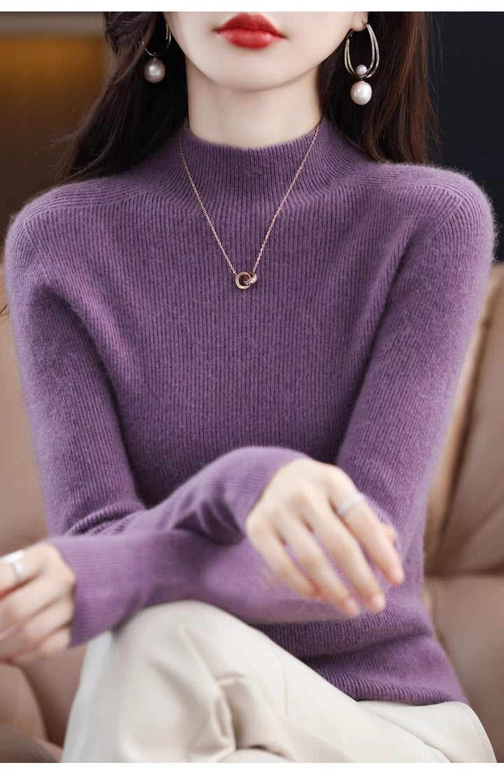 Damen-Kaschmirpullover, halbhoher Kragen, schmal geschnitten
