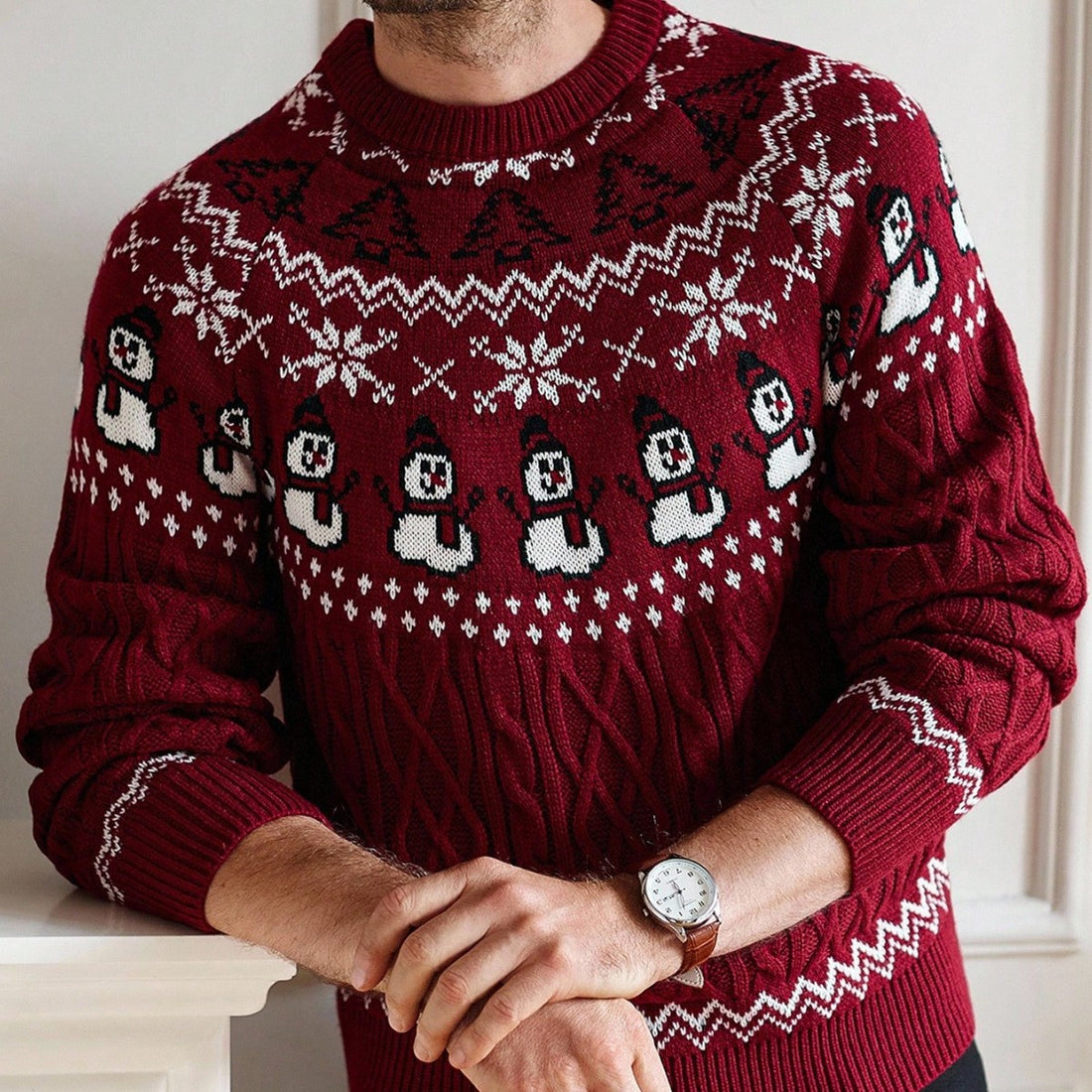 Retro-Weihnachtspullover mit Schneemann-Motiv