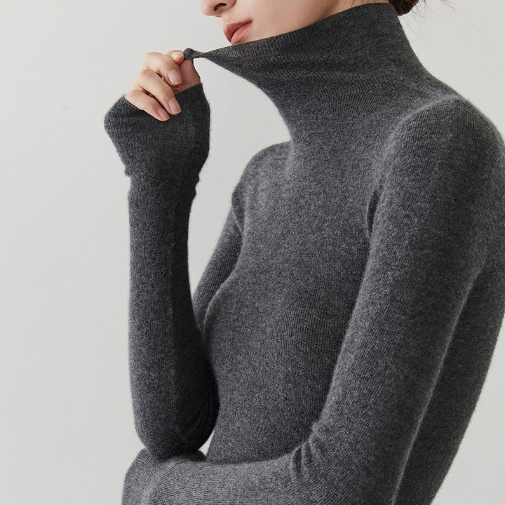 Damen-Kaschmirpullover mit Stehkragen, nahtlos