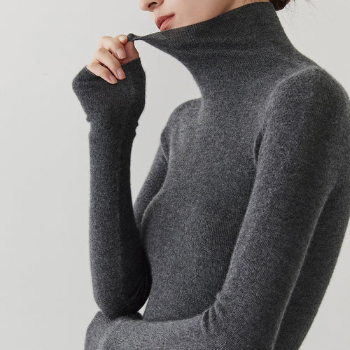 Damen-Kaschmirpullover mit Stehkragen, nahtlos