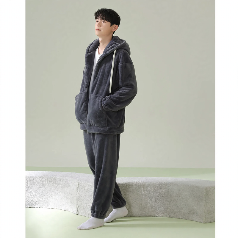 Gefütterter Kapuzen-Schlafanzug mit Reißverschluss, Unisex