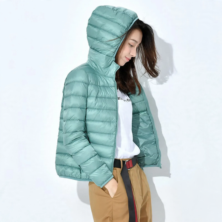 Damen-Steppjacke, kurz, tailliert, mit Kapuze