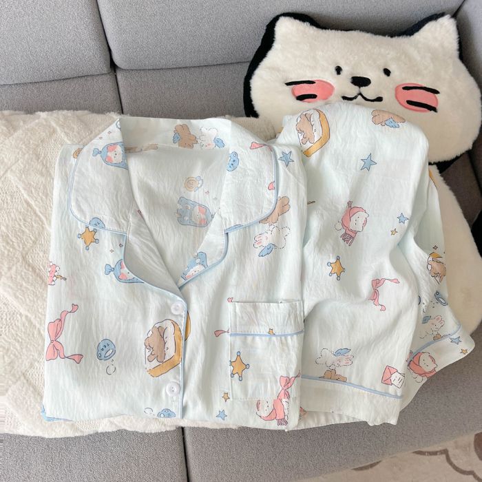 Damen-Pyjama-Set mit Reverskragen, Langarm