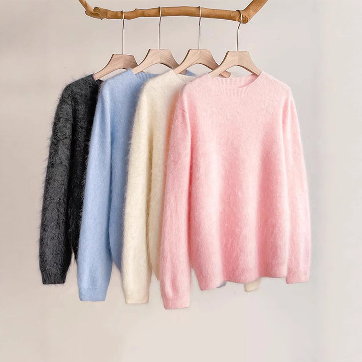 Damen-Kaschmir-Wollpullover, gebürstet, Rund- oder V-Ausschnitt