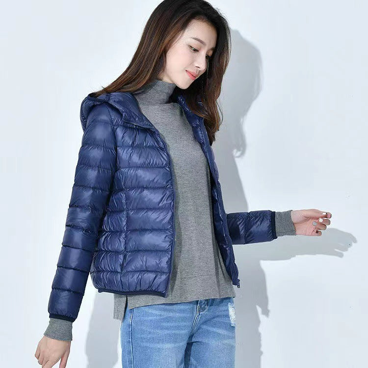 Damen-Steppjacke, kurz, tailliert, mit Kapuze