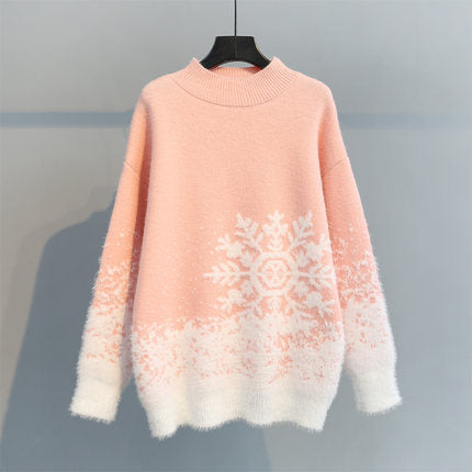 Damen-Strickpullover mit Schneeflocken-Muster