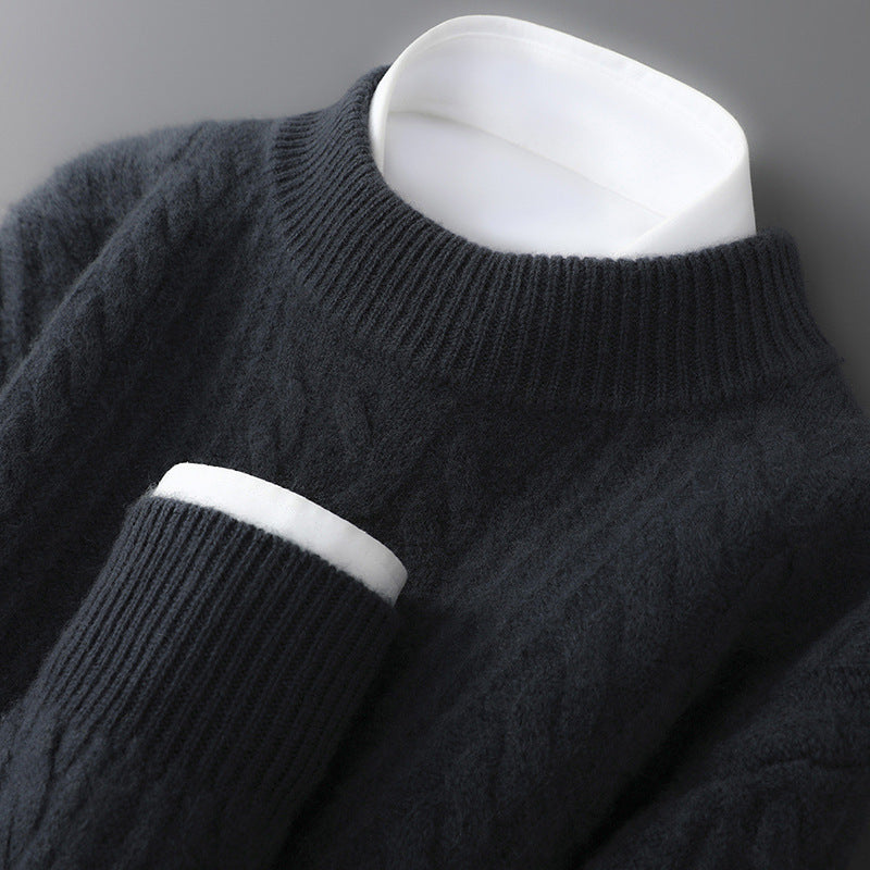 Herren-Wollpullover, 100% Wolle, Stehkragen, locker