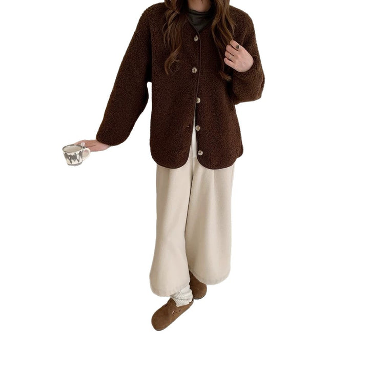 Lammfell-Imitat Strickjacke, locker, warm