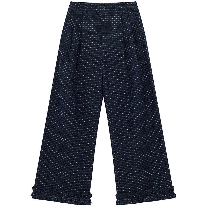 Gepunktete Cord-Freizeithose mit Rüschen-Details