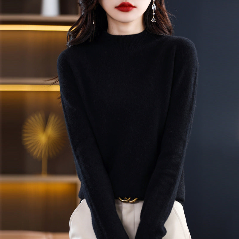 Damen-Kaschmirpullover, halbhoher Kragen, schmal geschnitten