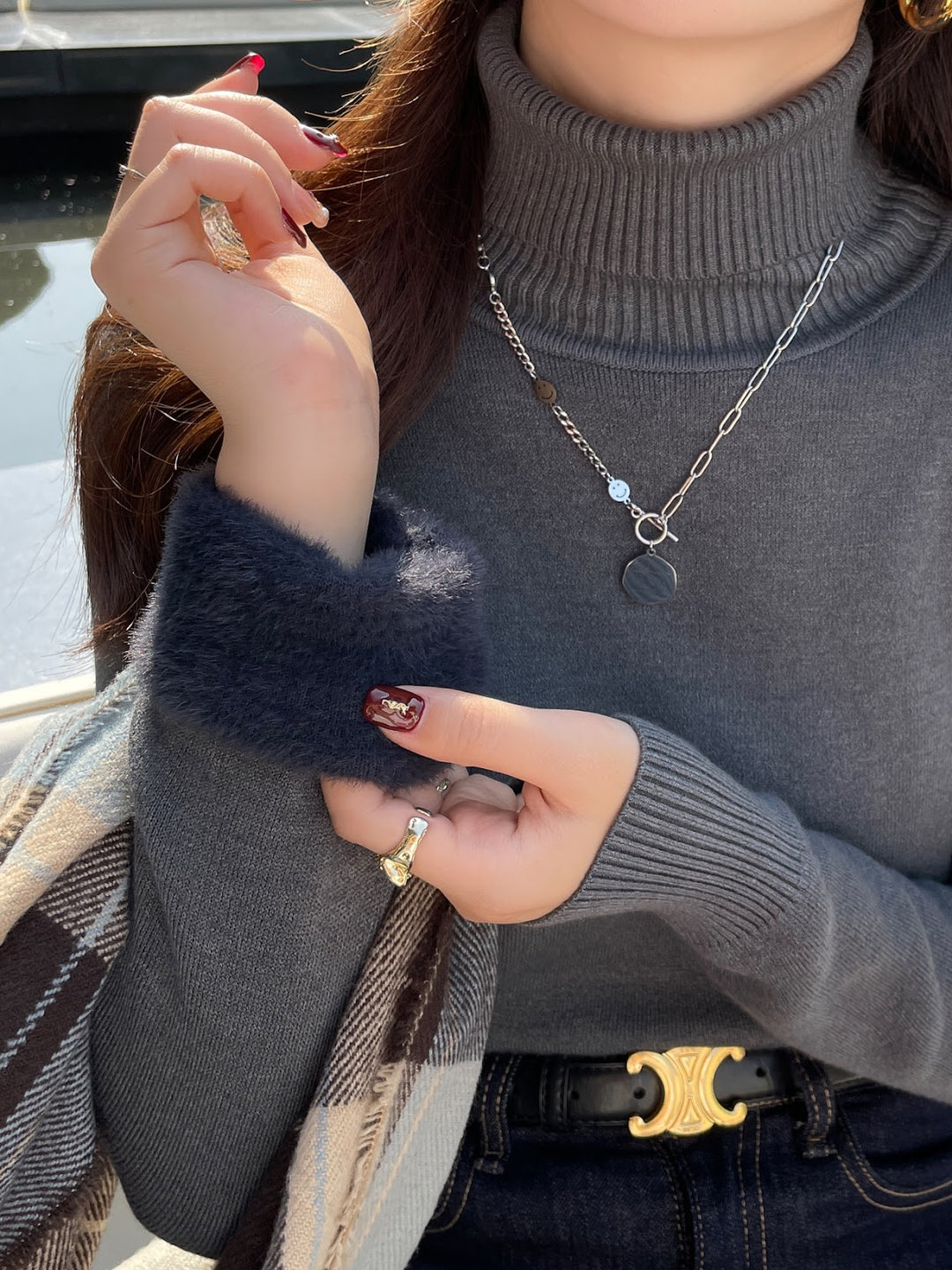Damen-Rollkragenpullover, gefüttert, einfarbig