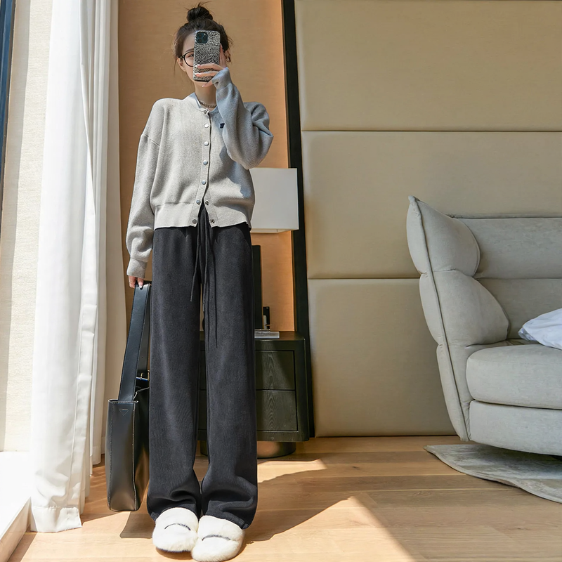 Chenille-Cord-Weithose mit hohem Bund