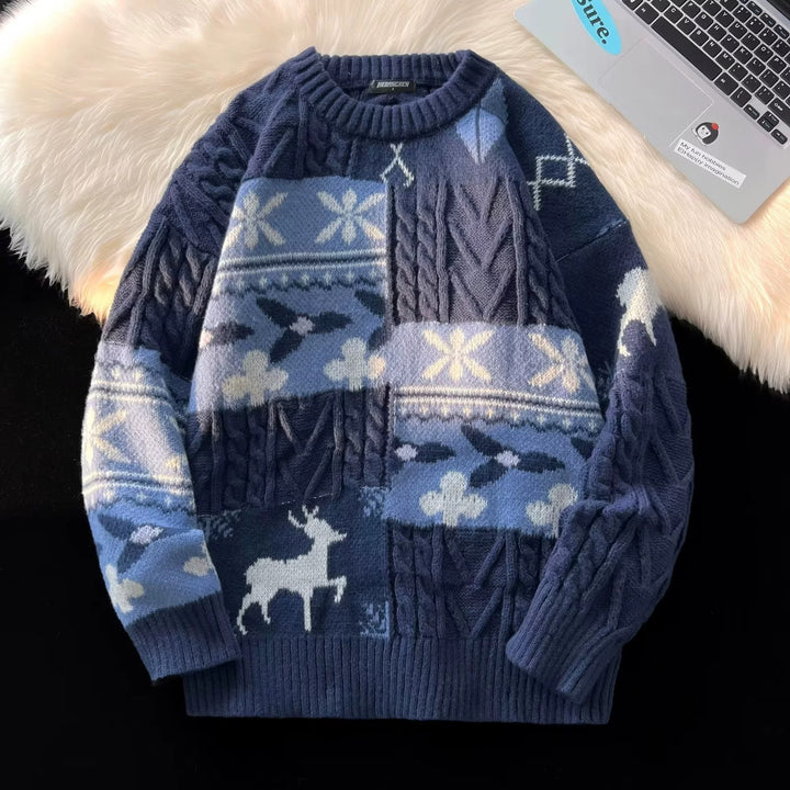 Retro Strickpullover für Paare, weihnachtliches Zopfmuster