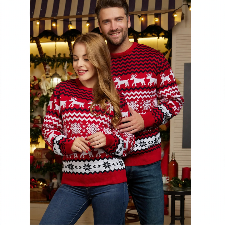 Weihnachtspullover mit Rentier-Jacquard für Damen und Herren
