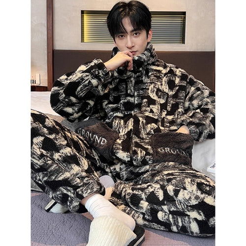 Luxuriöses Herren-Pyjama-Set aus Flanell, warm und gefüttert