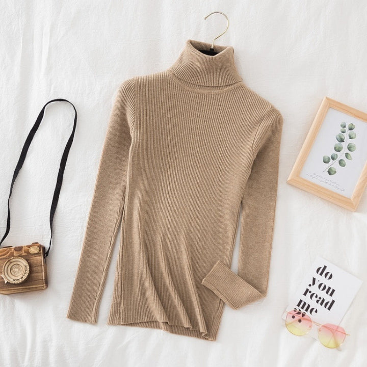 Damen-Strickpullover, hochgeschlossen, schmal geschnitten