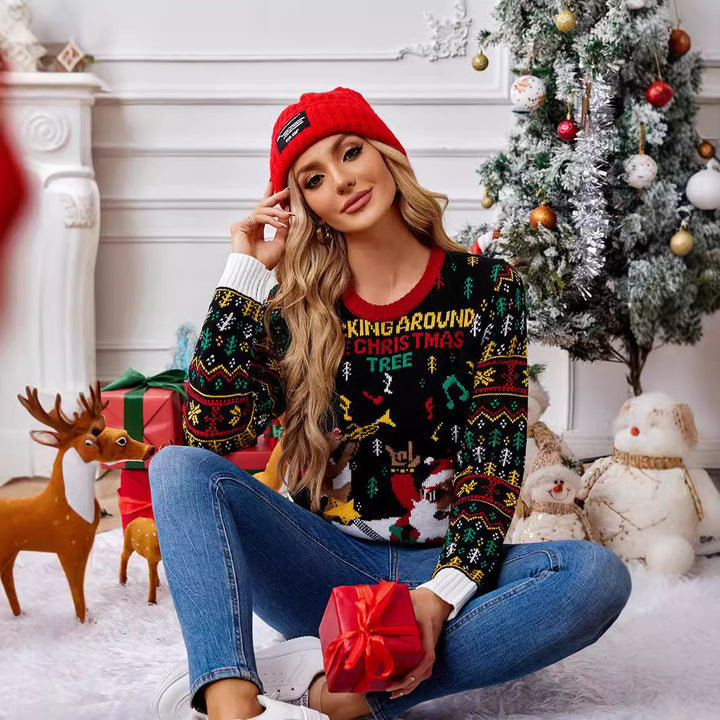 Weihnachtspullover mit Rentier-Jacquard-Muster