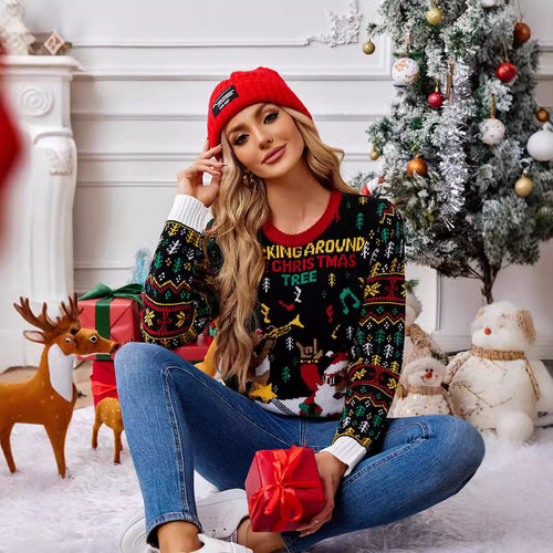 Weihnachtspullover mit Rentier-Jacquard-Muster
