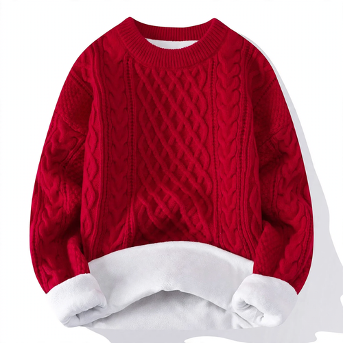 Gefütterter Strickpullover mit Zopfmuster
