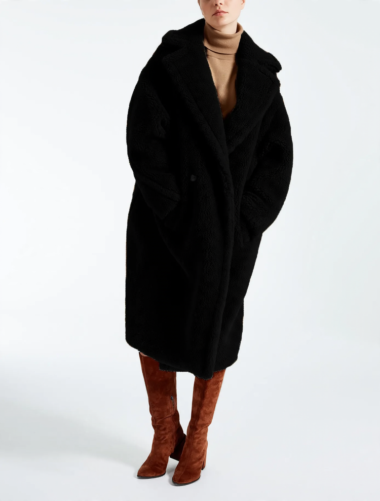 Damen-Lammfellimitat-Mantel, mittellang, gefüttert