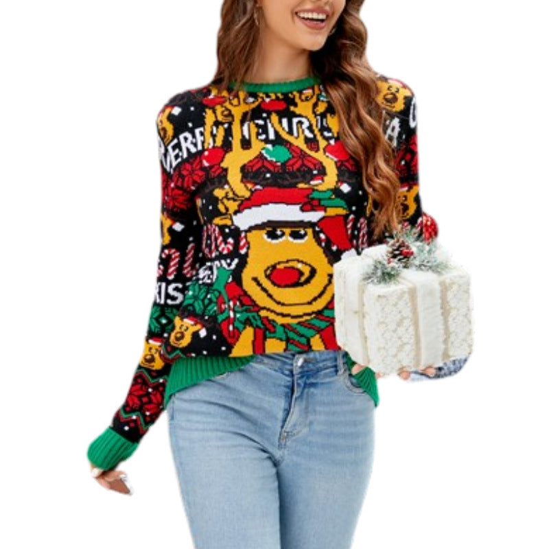 Lockerer Damen-Weihnachtspullover mit Tiermotiv