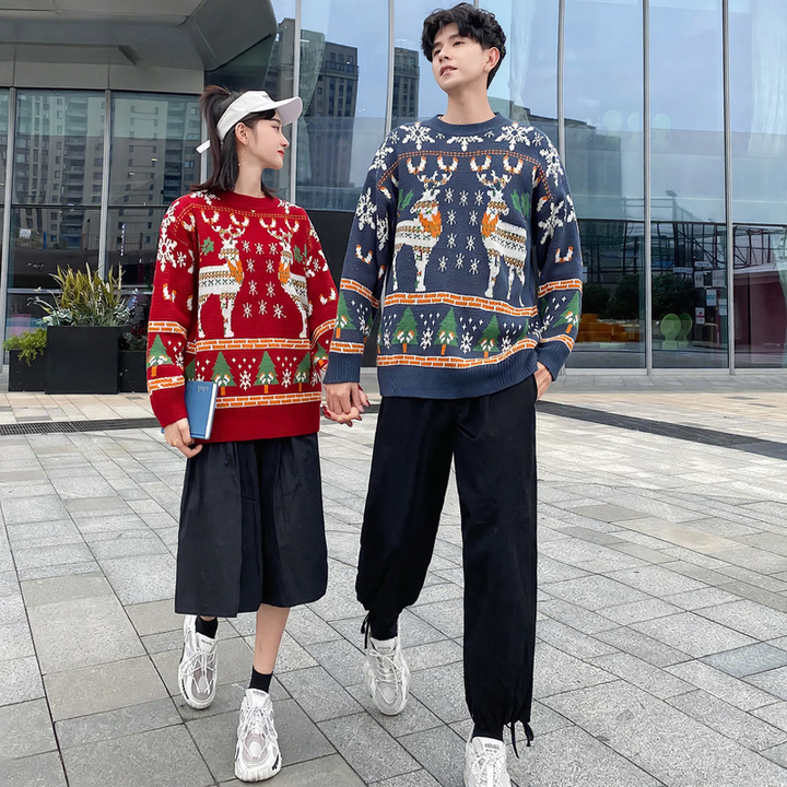 Lockerer Unisex Weihnachtspullover mit Rentier-Motiv
