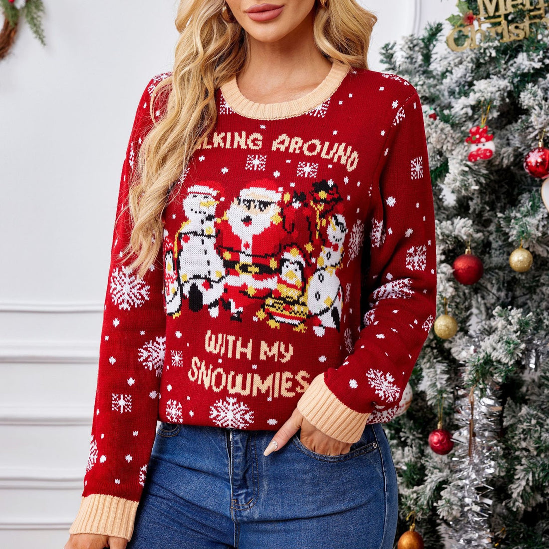 Damen-Weihnachtspullover mit Schneeflockenmuster