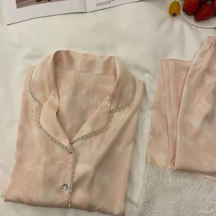 Damen-Pyjama-Set aus Eisseide mit Perlen-Detail