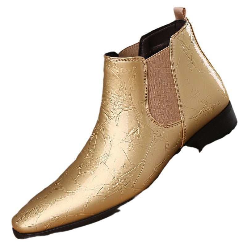 Herren-Chelsea-Boots, spitz zulaufend, PU-Leder, flacher Absatz