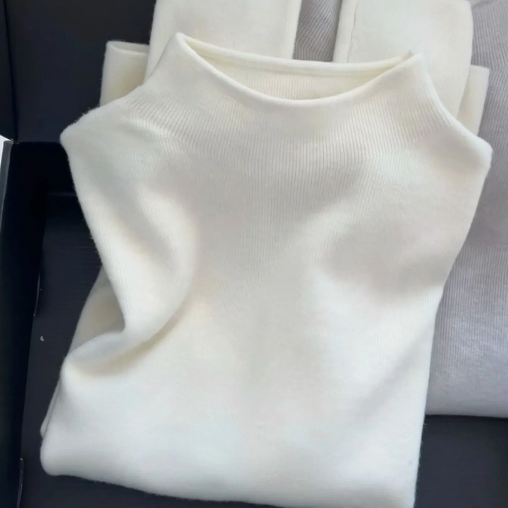 Damen-Strickpullover mit Stehkragen, einfarbig
