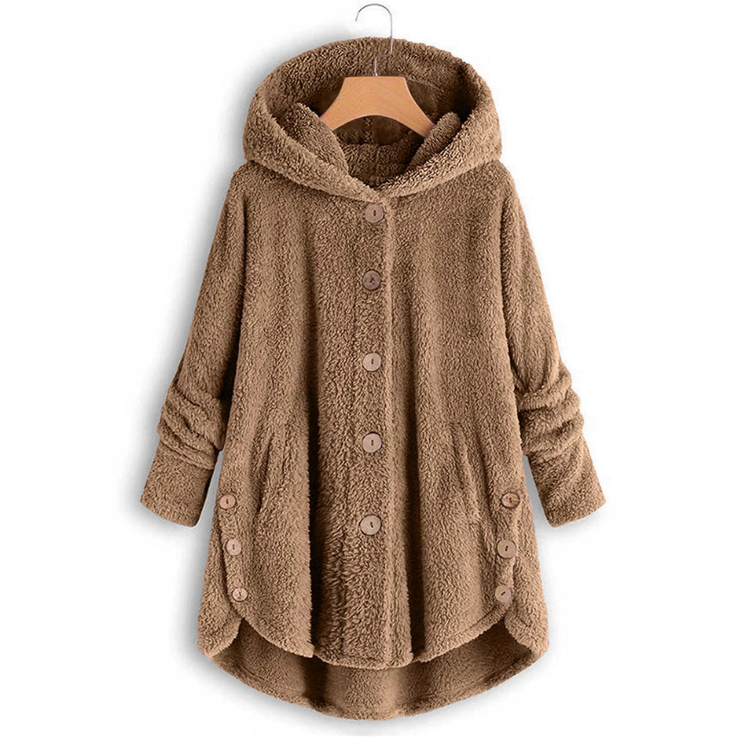 Damen-Plüschjacke mit Knopfleiste, asymmetrisch