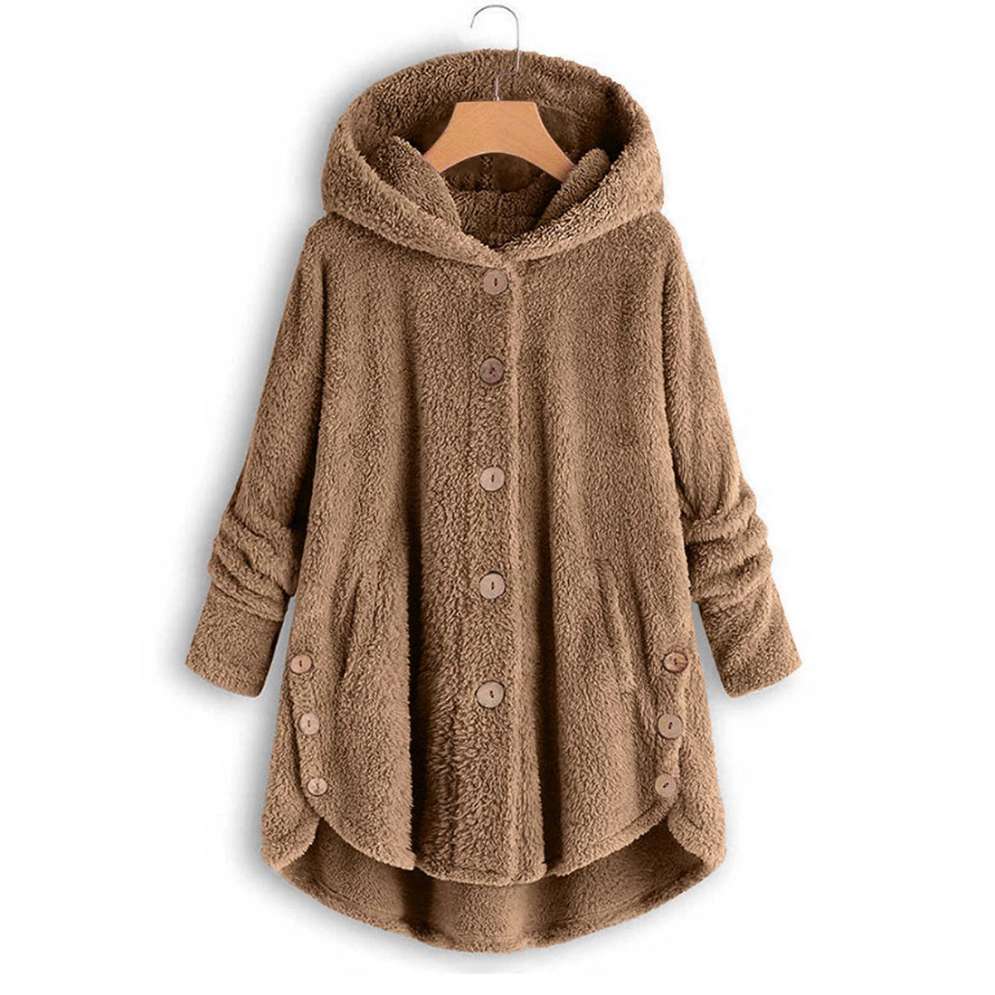 Damen-Plüschjacke mit Knopfleiste, asymmetrisch