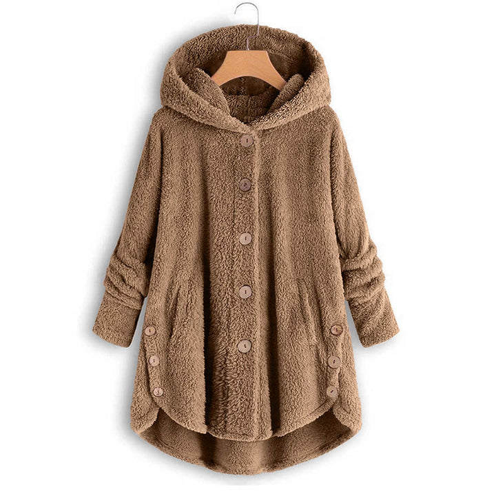 Damen-Plüschjacke mit Knopfleiste, asymmetrisch