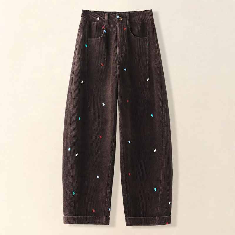 Damen-Cordhose, hoch geschnitten, bestickt