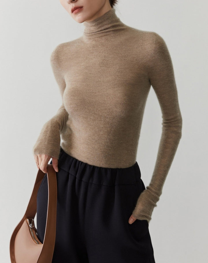 Damen-Kaschmirpullover mit Stehkragen, nahtlos