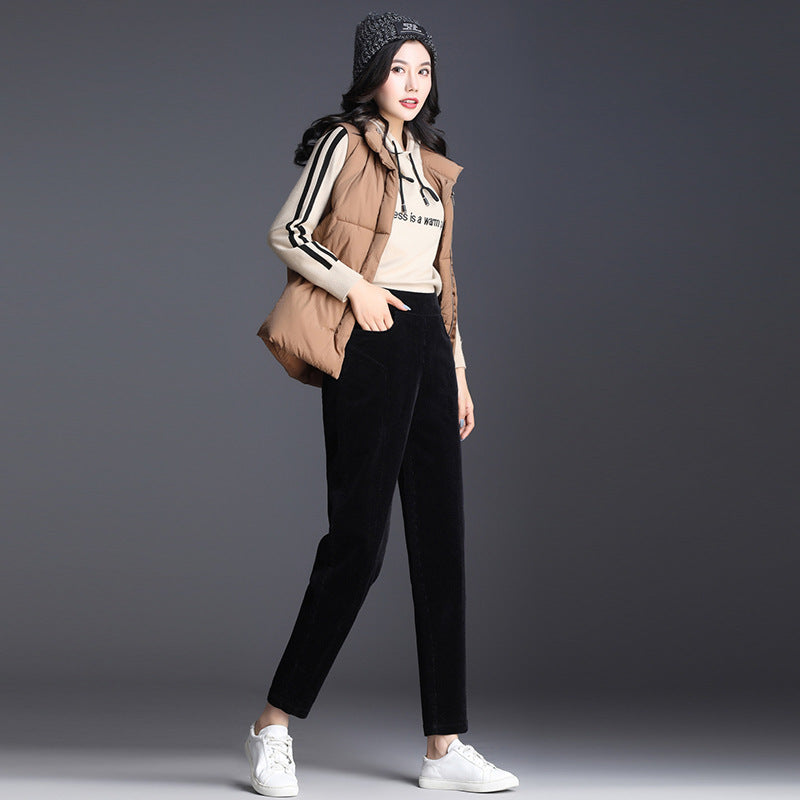 Damen-Cordhose, verkürzt, hoher Bund