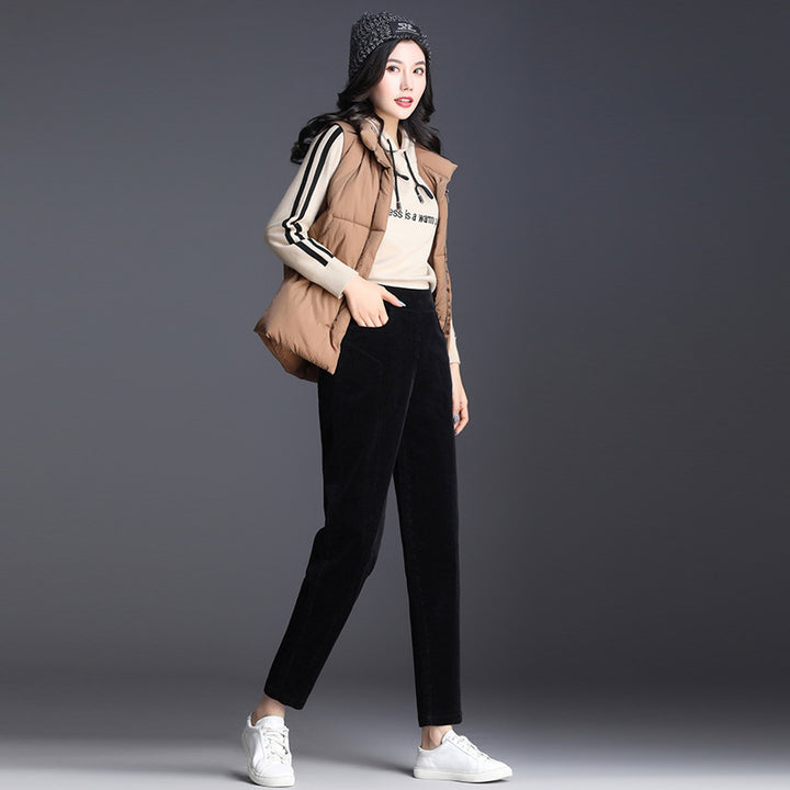 Damen-Cordhose, verkürzt, hoher Bund