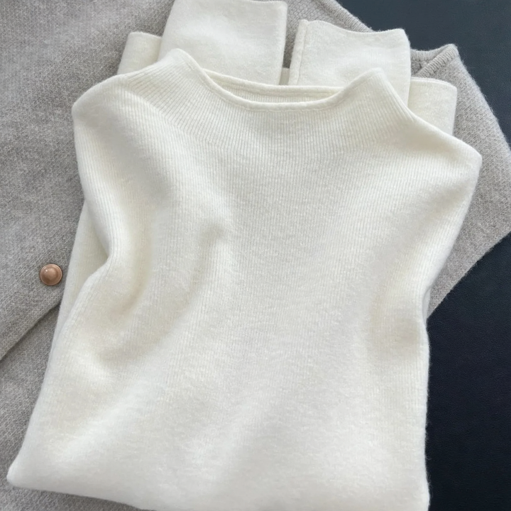 Damen-Strickpullover mit Stehkragen, einfarbig