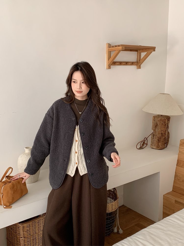 Lammfell-Imitat Strickjacke, locker, warm