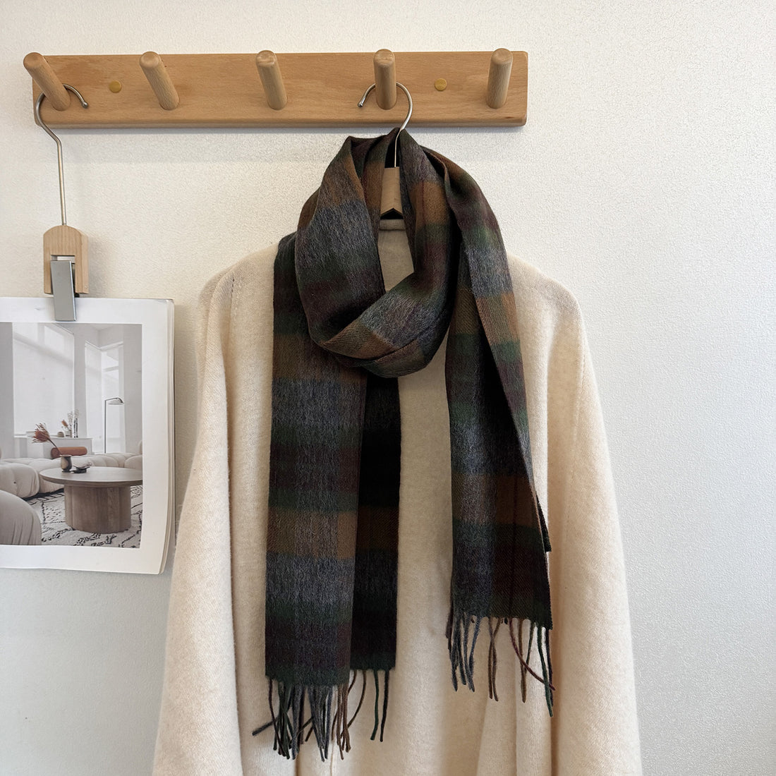 Wollschal mit Karomuster, 100% Wolle, 165x30 cm