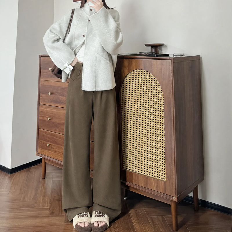 Damen-Cordhose, gefüttert, gerade geschnitten, hohe Taille