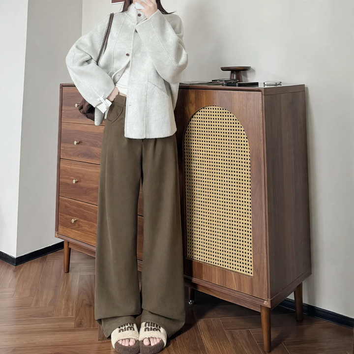 Damen-Cordhose, gefüttert, gerade geschnitten, hohe Taille