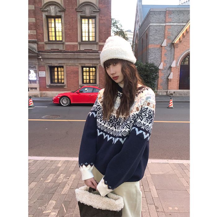 Damen-Strickpullover mit Fair-Isle-Muster und Schneeflocken