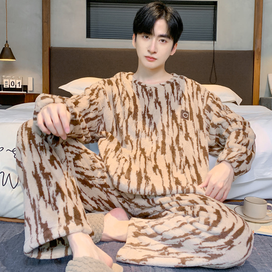 Herren-Pyjama-Set, Korallenfleece, warm und atmungsaktiv