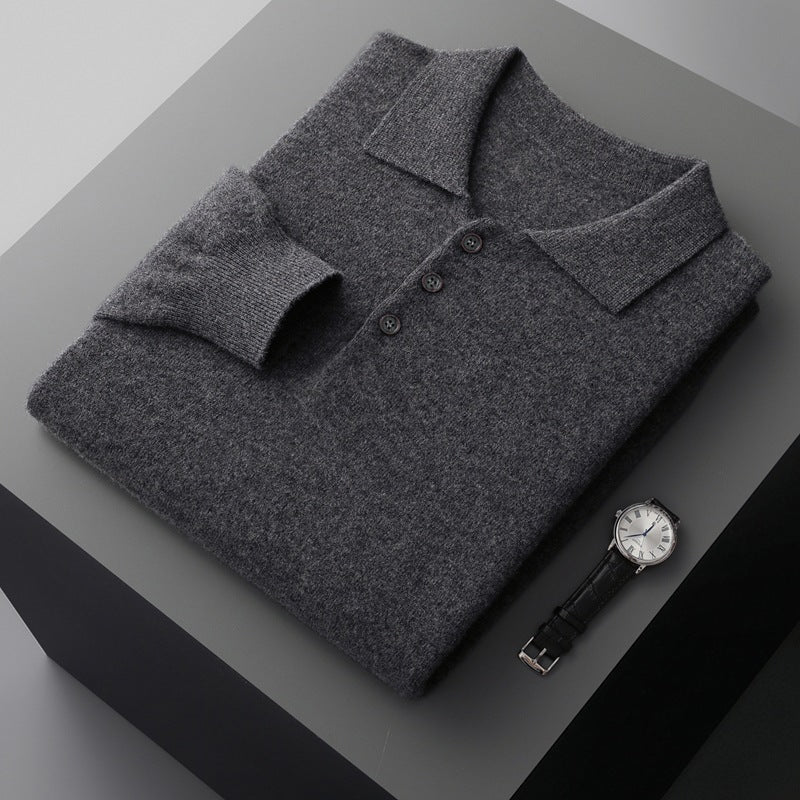 Herren-Wollpullover, Polo-Kragen, Langarm, 350g