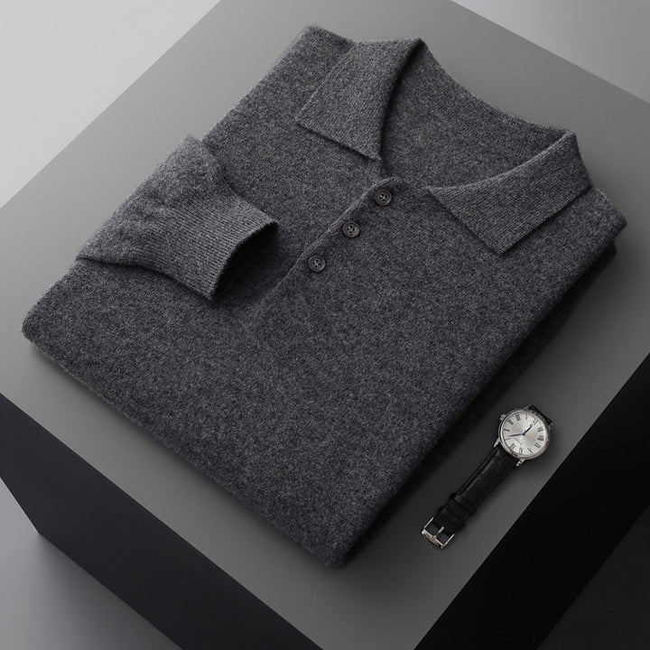 Herren-Wollpullover, Polo-Kragen, Langarm, 350g