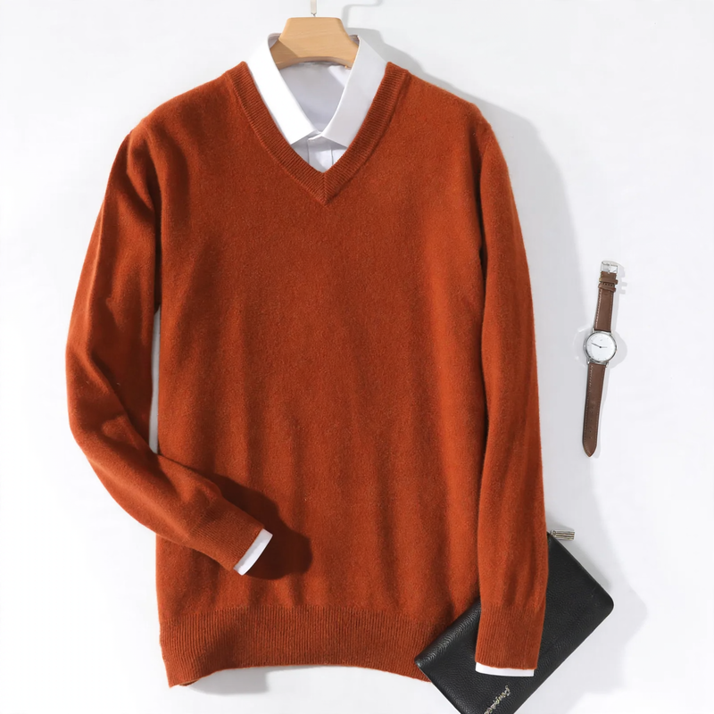 Herren-Wollpullover mit V-Ausschnitt