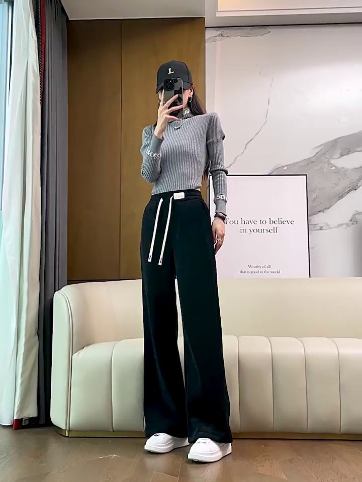 Chenille-Cordhose mit weitem Bein, gefüttert